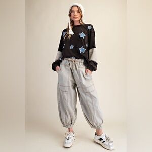 Easel Black Gray Twill Cargo Pants